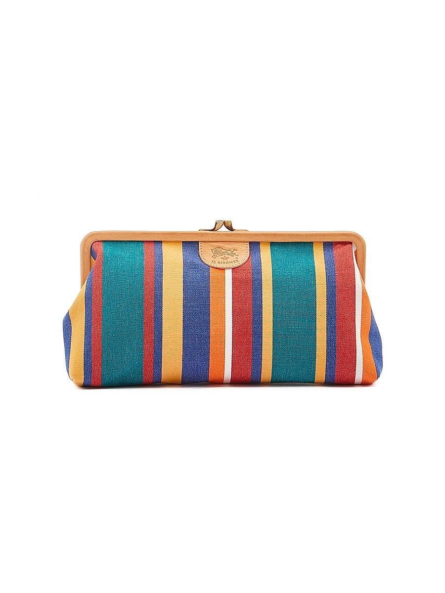 Women's Classic Striped Canvas Clutch - Beige Natural