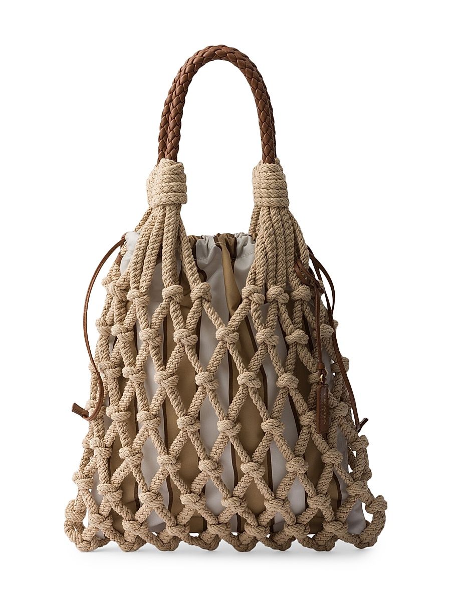Women's Noué Medium Cotton Macramé Shoulder Bag - Beige White