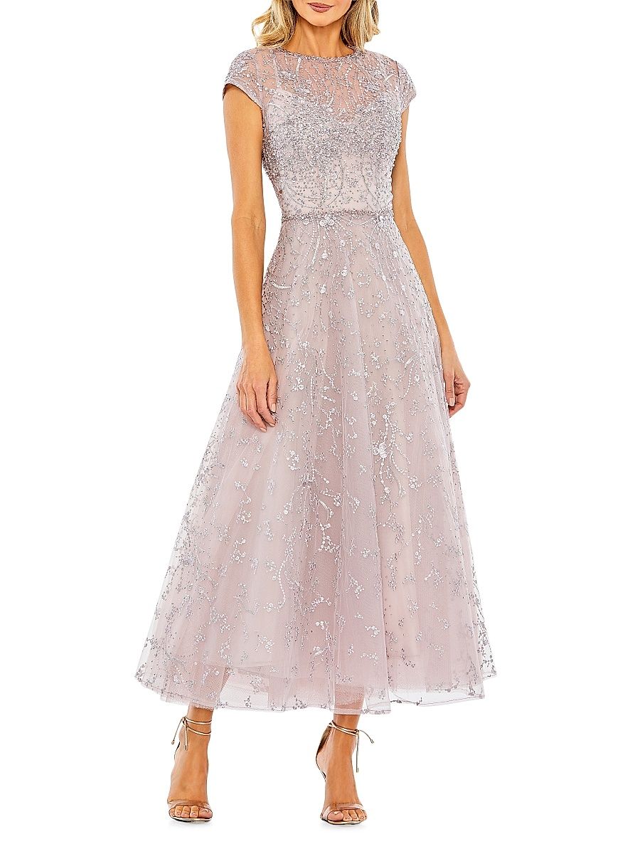 Women's Petite Embellished Fit & Flare Midi-Dress - Lilac - Size Petite 14