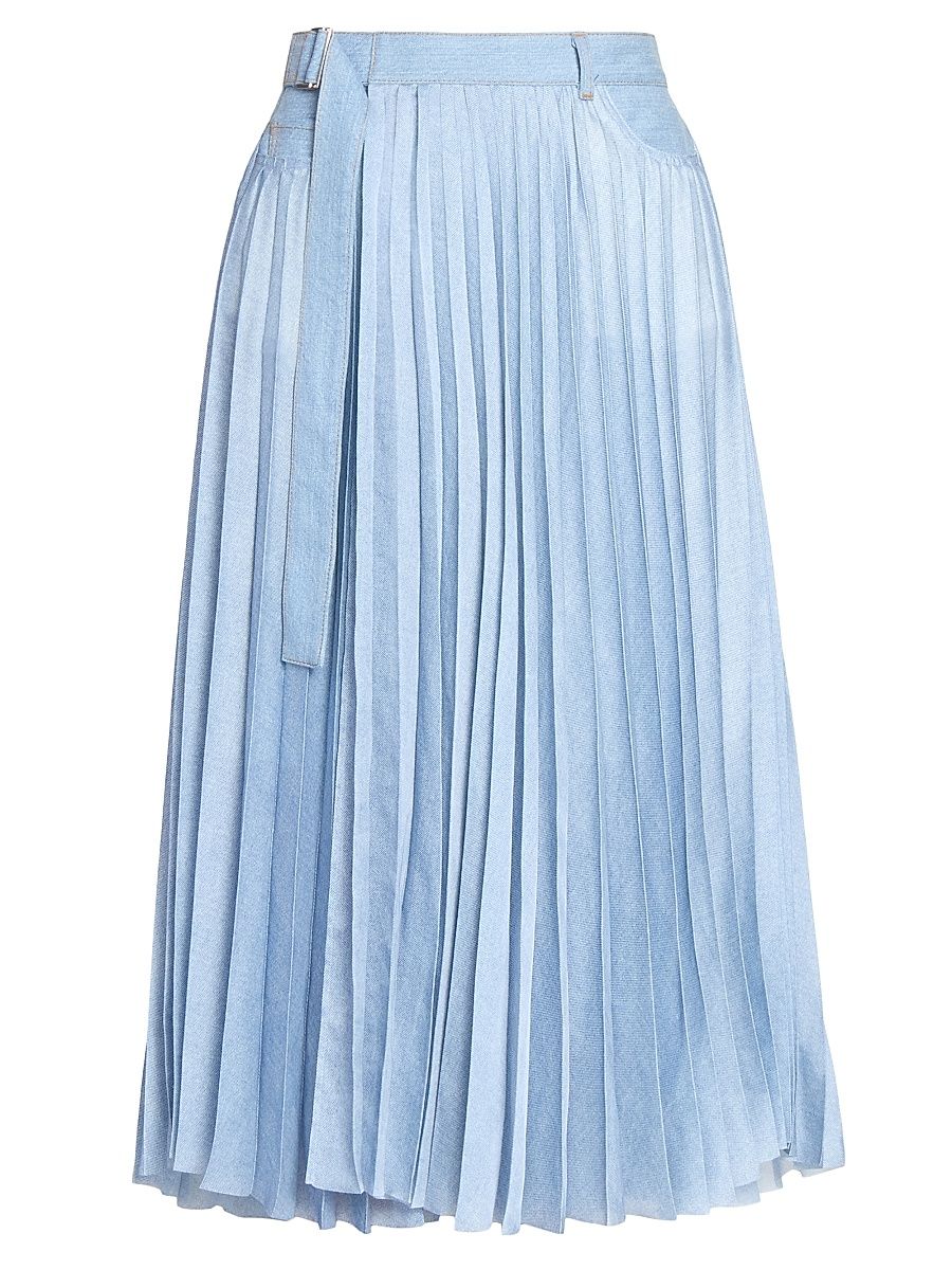 Women's Pleated Denim Midi-Skirt - Light Blue - Size Medium