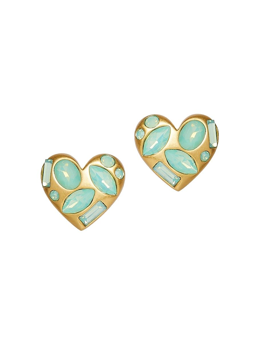 Women's Crystal Molten Heart 14K-Gold-Plated & Resin Stud Earrings - Jade