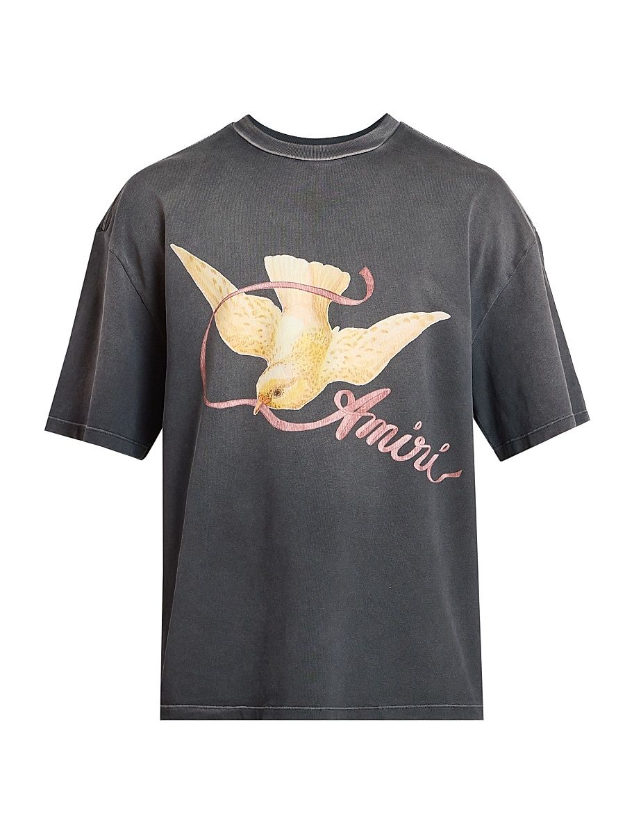 Men's Amiri Ribbon Logo Oversized T-Shirt - Black - Size Small