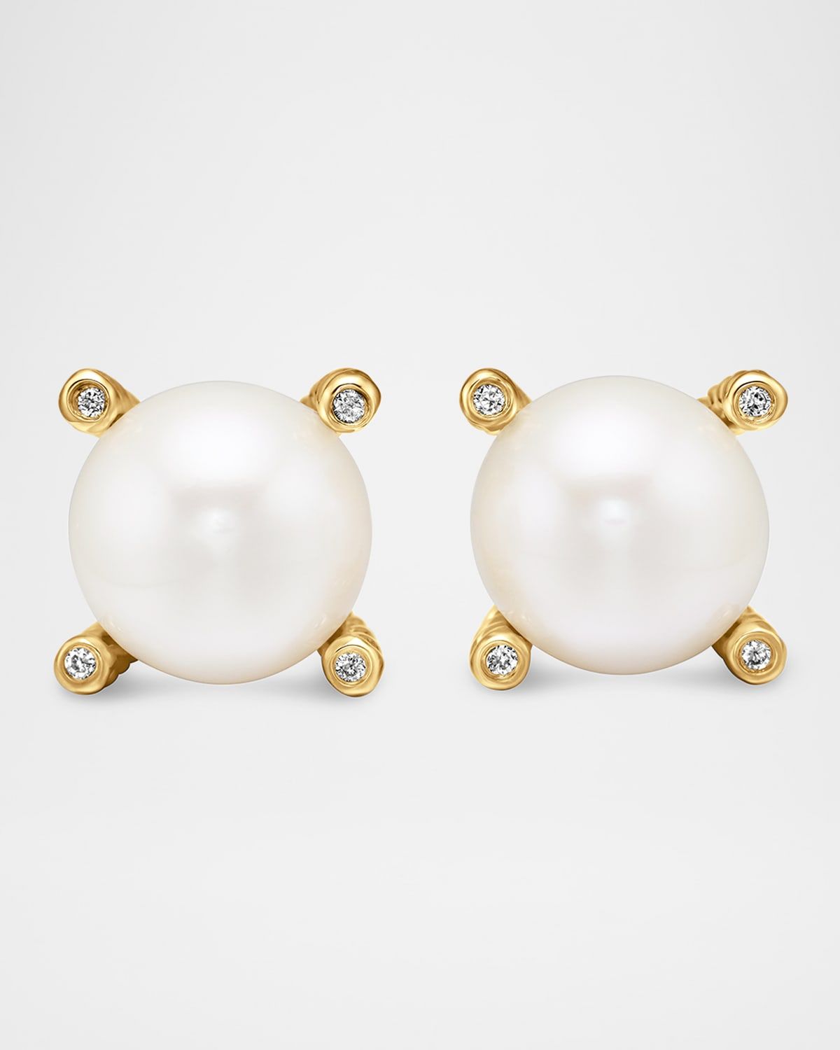 Pearl Stud Earrings with Diamonds in 18K Gold, 14mm
