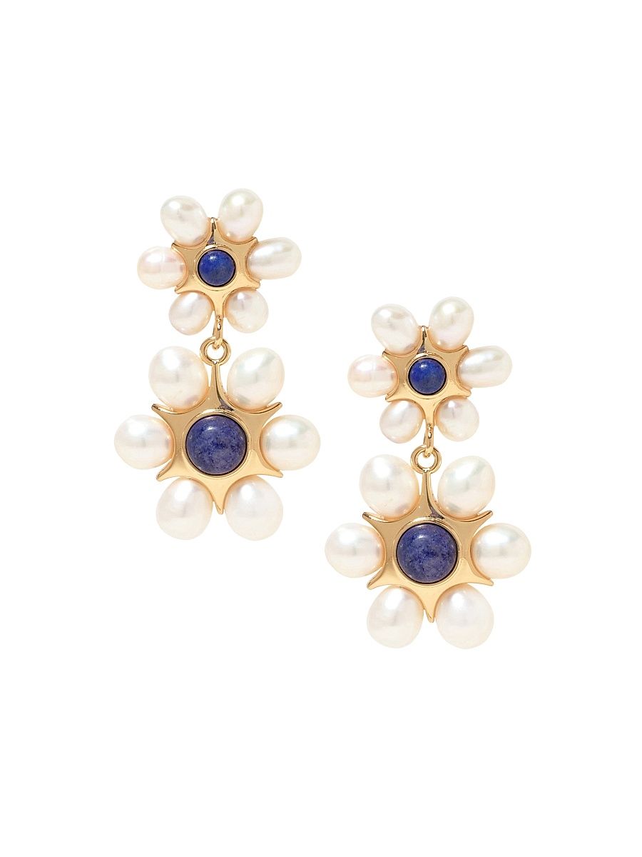 Women's Safi 14K-Gold-Plated, Freshwater Pearl & Lapis Lazuli Drop Earrings - White Blue