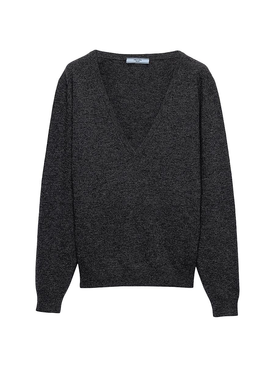 Women's V-Neck Wool Sweater - Grey - Size 6