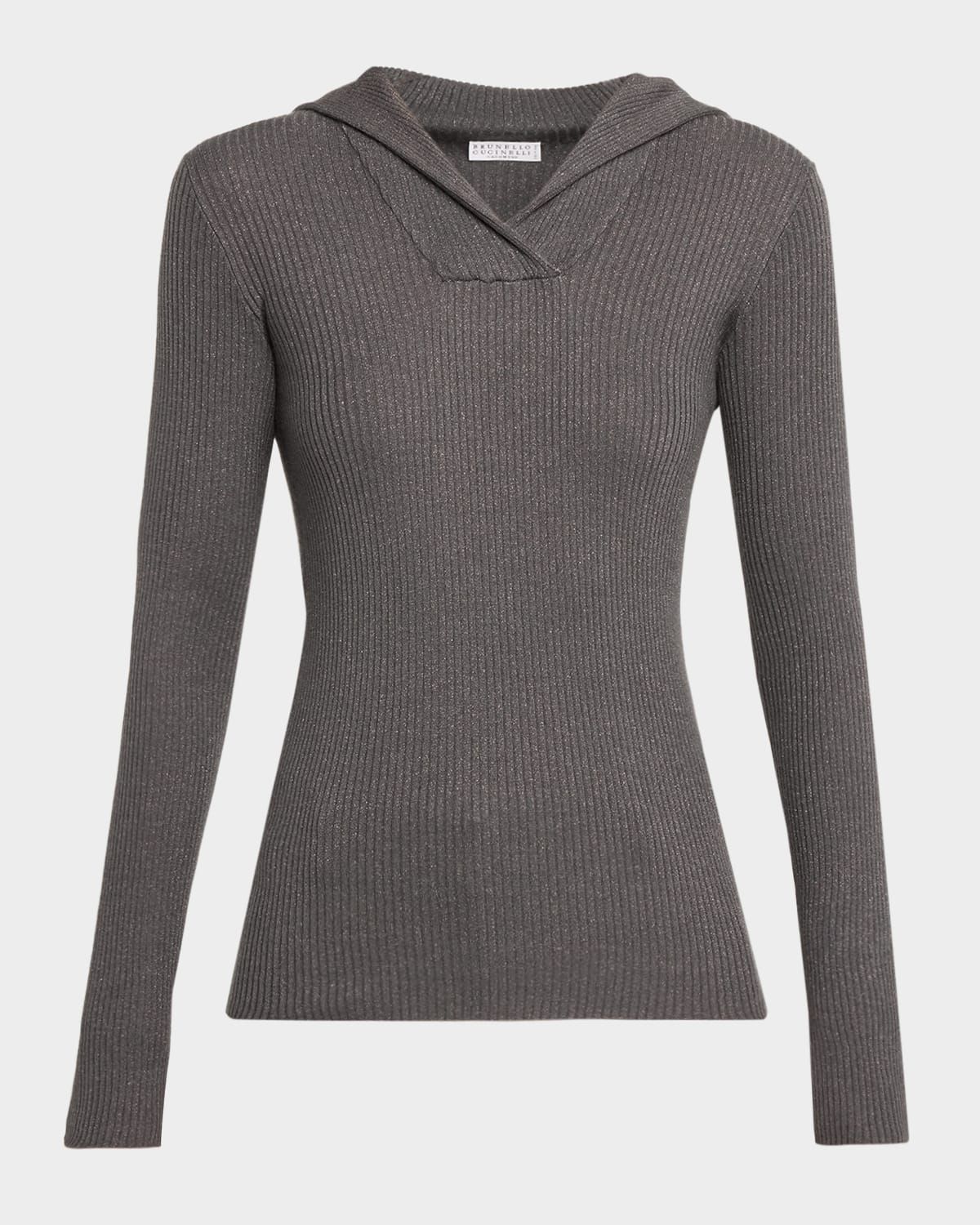 Metallic Cashmere Double Sailor-Collar Sweater