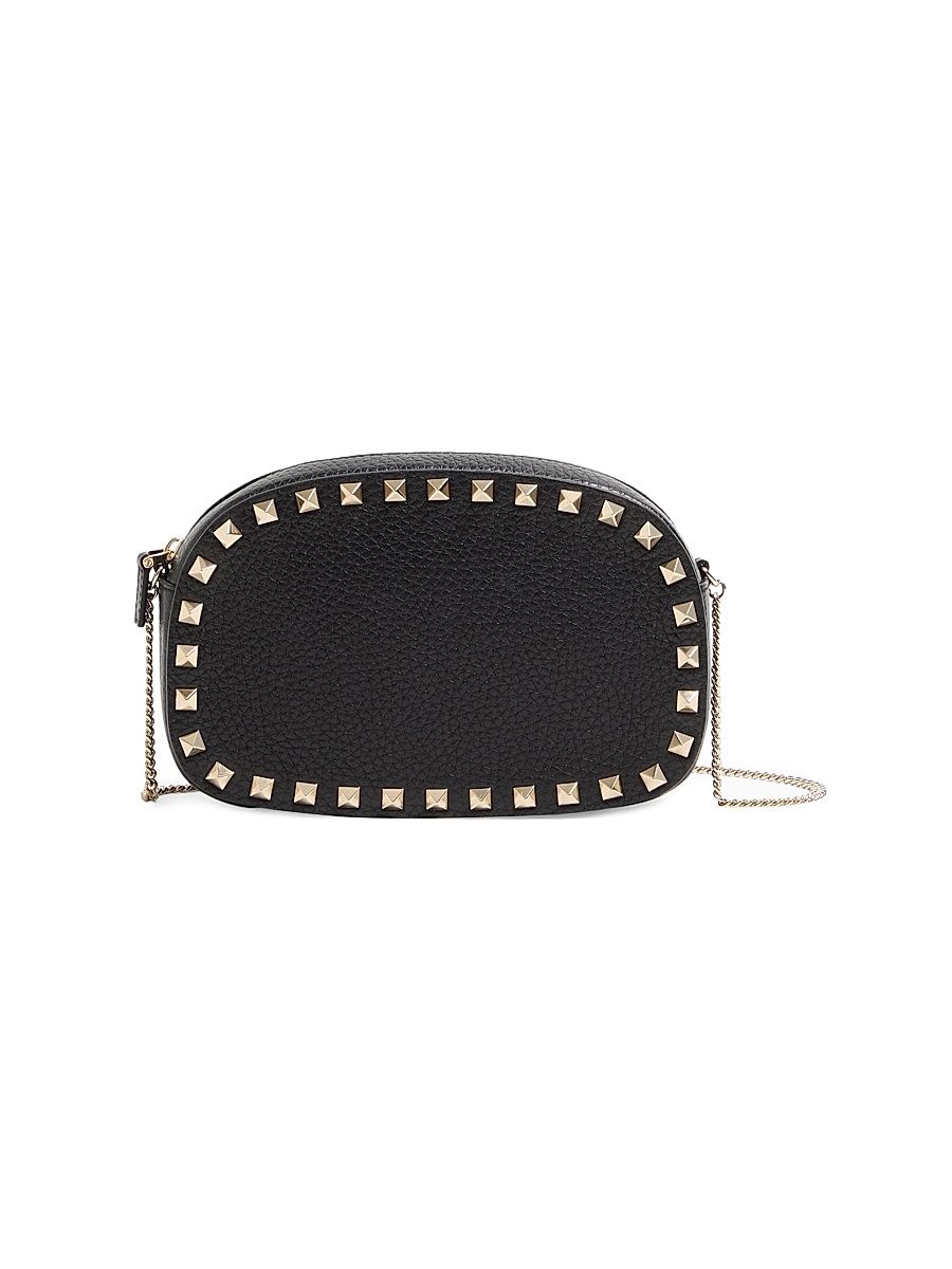 Women's Mini Rockstud Crossbody Bag in Grainy Calfskin - Black