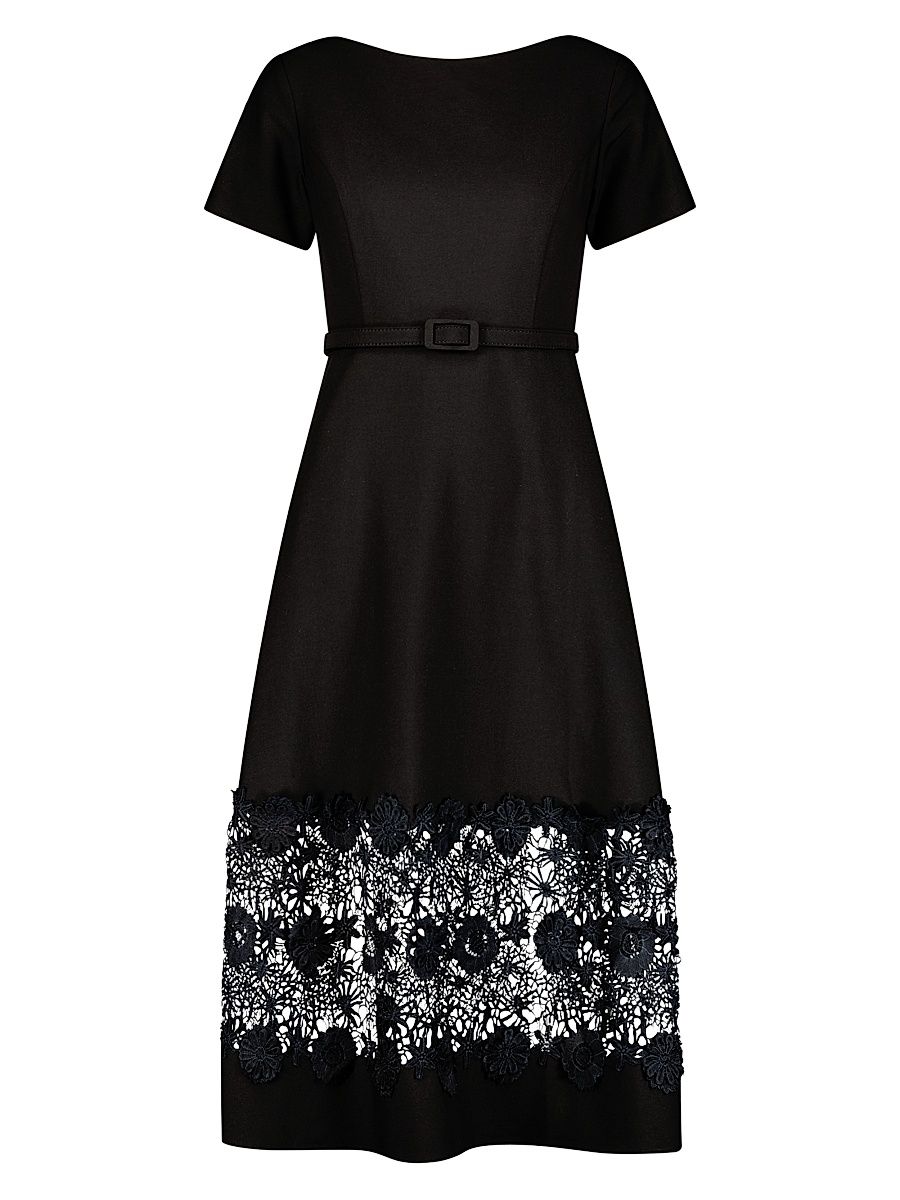 Women's Crepe Fit & Flare Midi-Dress - Black - Size XL