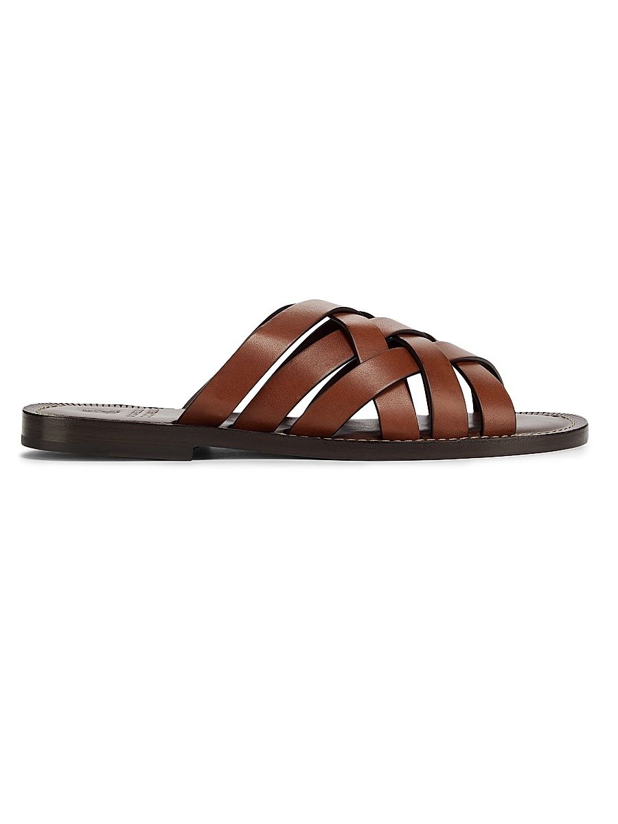 Men's Crisscross Leather Sandals - Medium Brown - Size 8.5