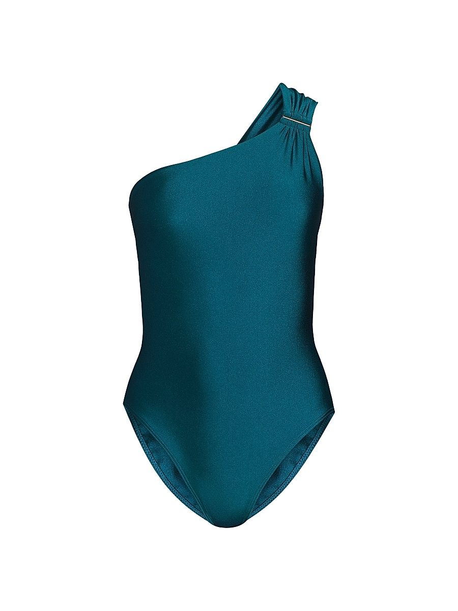 Women's Sam Gloss One-Shoulder One-Piece Swimsuit - Dark Teal - Size Small