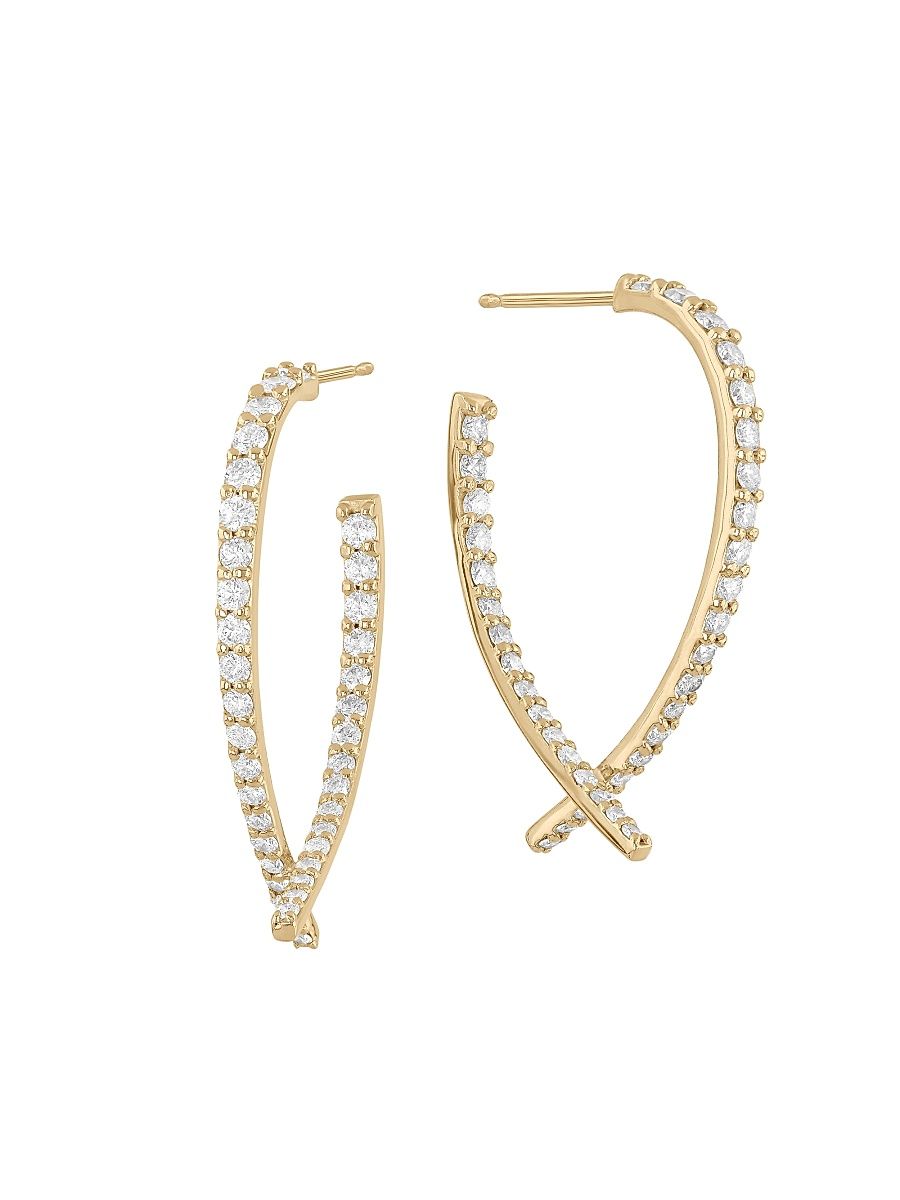 Women's 14K Yellow Gold & 1.22 TCW Diamond Upside Down Hoop Earrings - Yellow Gold