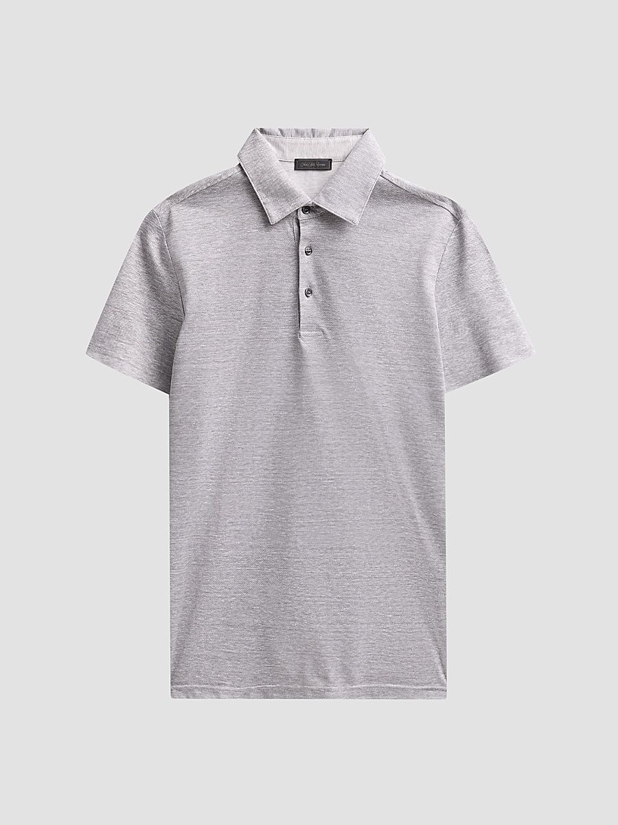 Men's Heathered Linen-Cotton Piqué Polo Shirt - Grey - Size XXL
