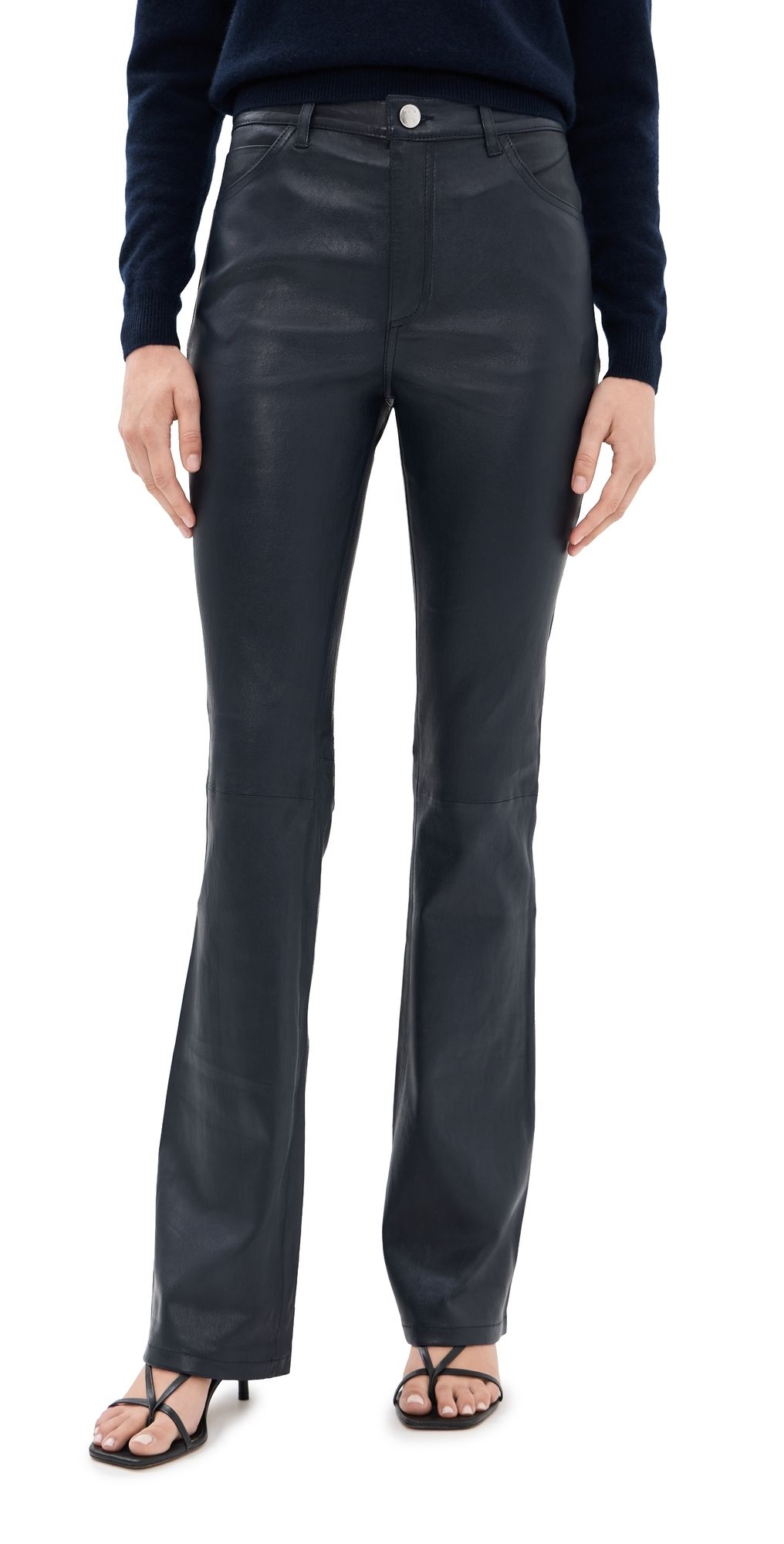 SPRWMN 5 Pocket Micro Flare Leather Pants Marine L