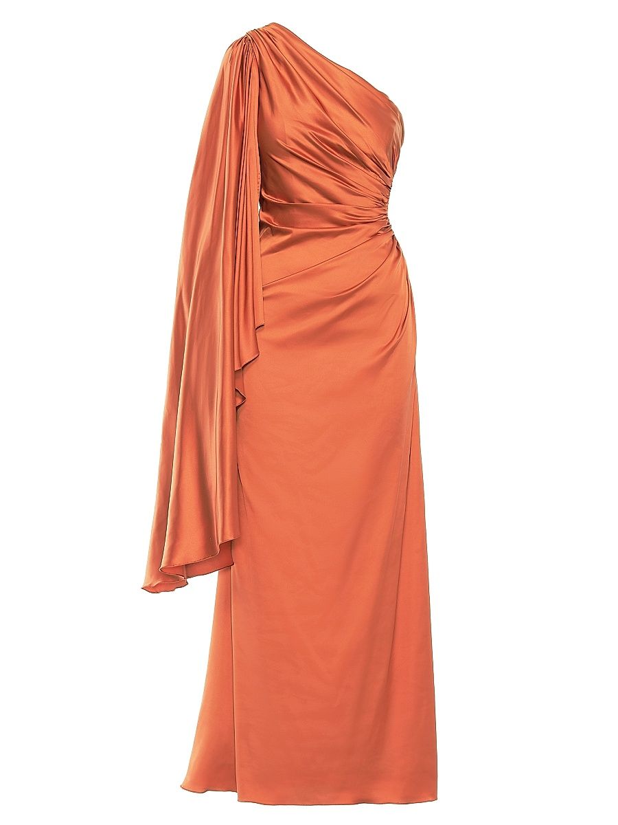 Women's Ieena One-Shoulder Bell-Sleeve Gown - Rust - Size 14