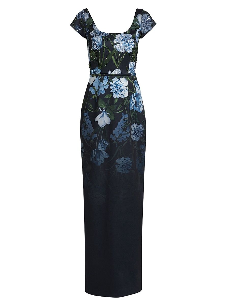 Women's Grace Sequined Floral Column Gown - Night Sky Prima Garden - Size 12