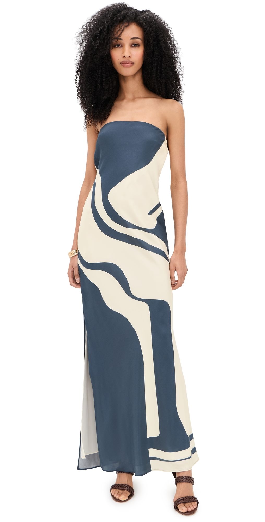 SIR. Lilou Strapless Silk Midi Dress Liora Charcoal Blue 3