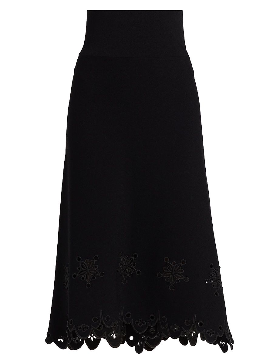 Women's Melly Eyelet Scallop-Hem Midi-Skirt - Black - Size Medium