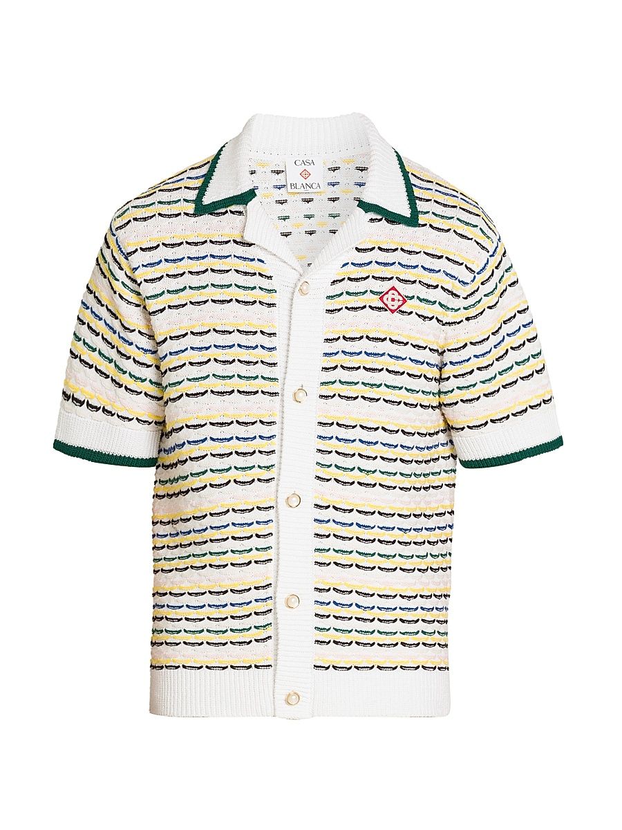 Men's Striped Cotton Knit Button-Front Shirt - Size XXL