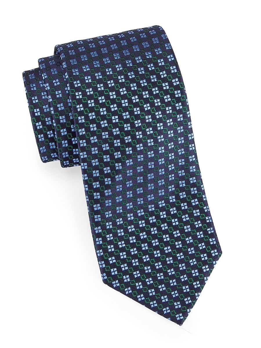 Men's Mini Medallion Chain Silk Jacquard Tie - Navy Blue
