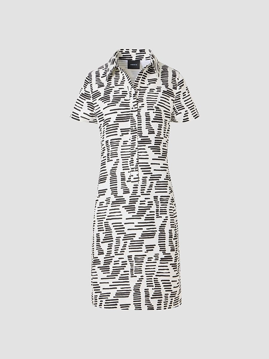 Women's Abstract Linen Polo Mini Dress - Ecru Black - Size 4