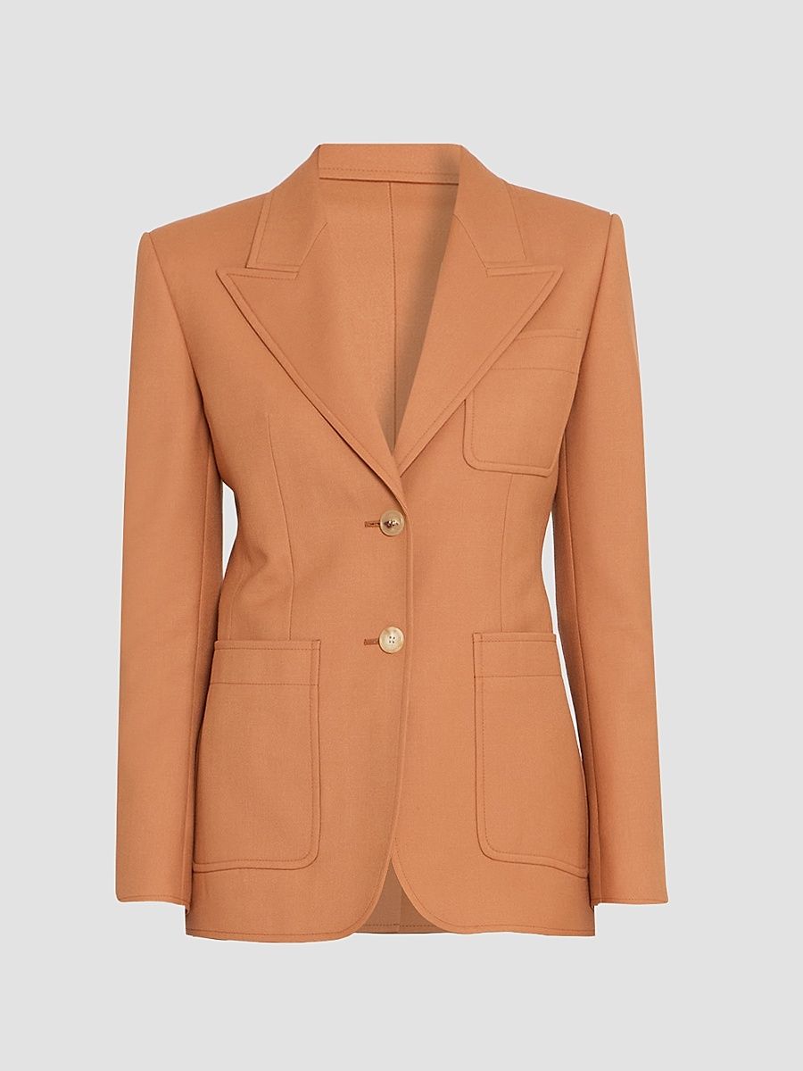 Women's Wool Single-Breasted Blazer - Tannish Red - Size 8