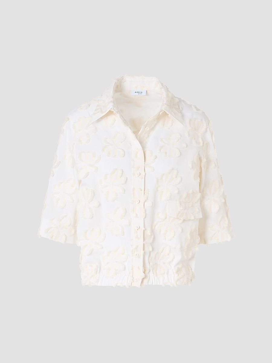 Women's Floral-Appliqué Cotton Shirt - Cream Ivory - Size 14