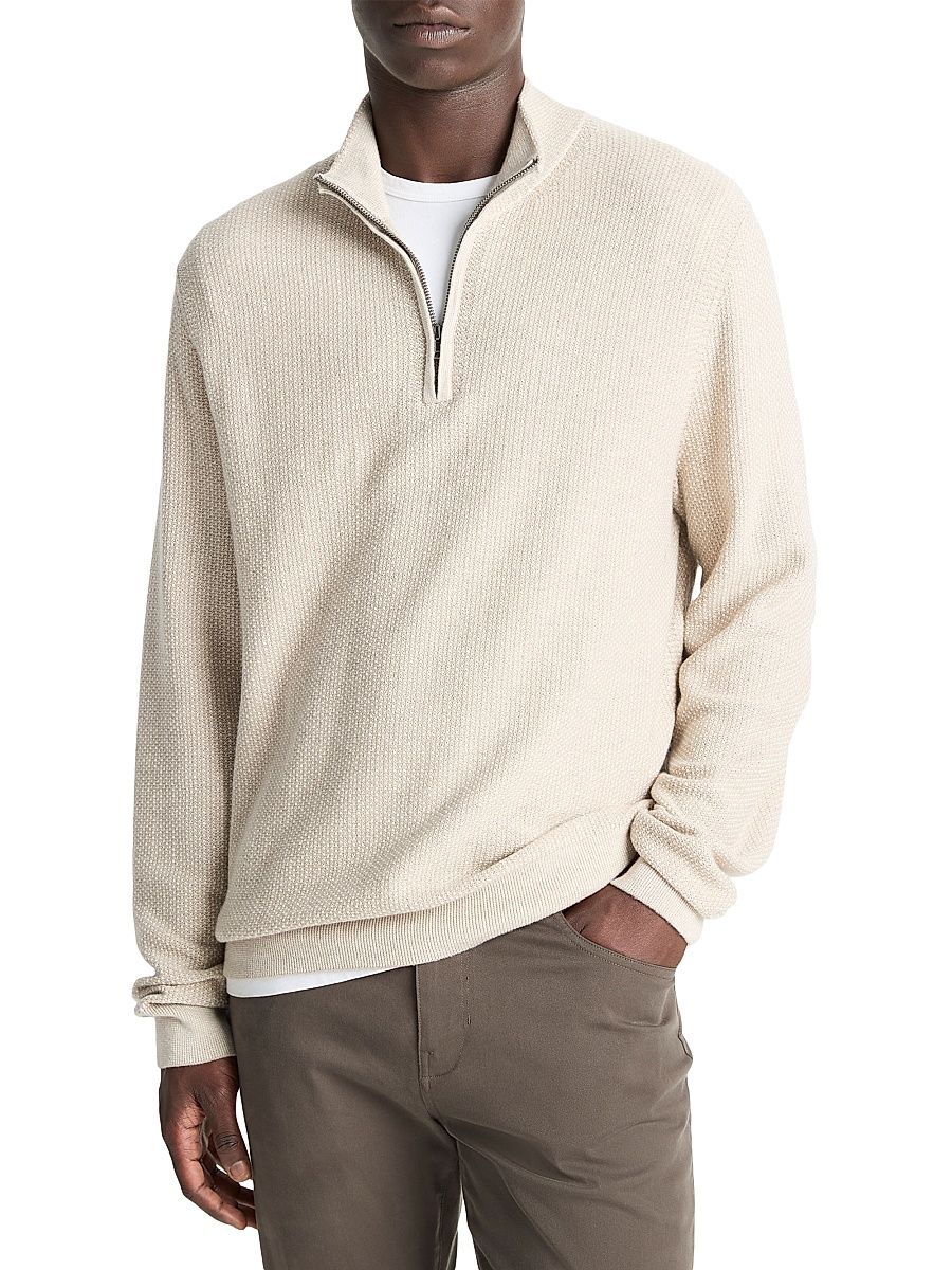 Men's Geo-Jacquard Quarter-Zip Sweater - British Khaki Classic Cream - Size XXL