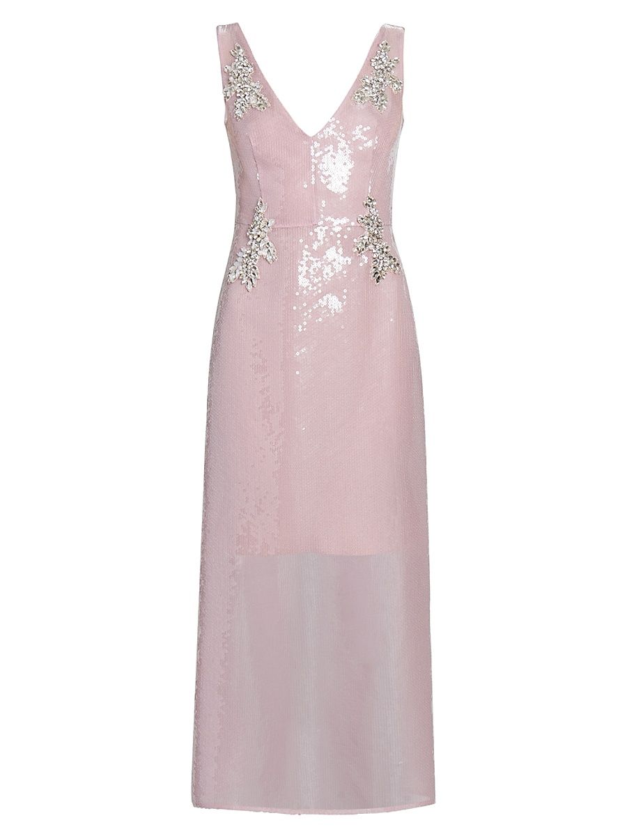 Women's Sequin Embellished V-Neck Maxi Dress - Pink - Size 6