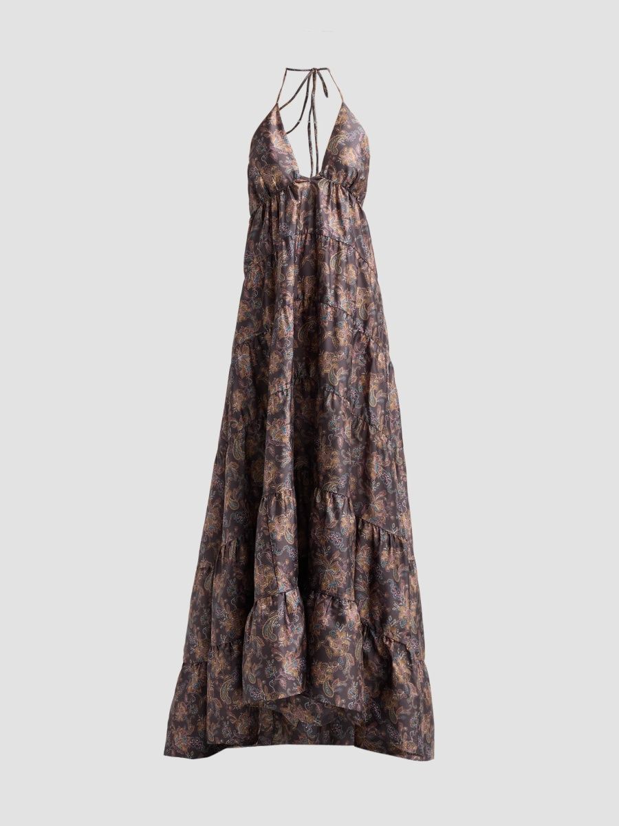 Azeeza Women's Kitty Paisley Taffeta Gown - Chocolate Paisley - Size Small