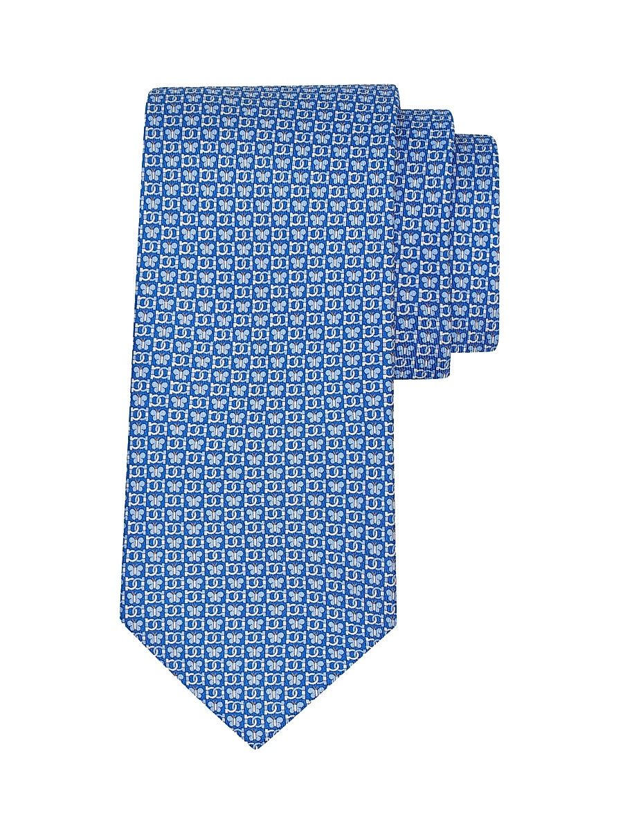 Men's Brigitte Butterfly-Pattern Silk Tie - Blue