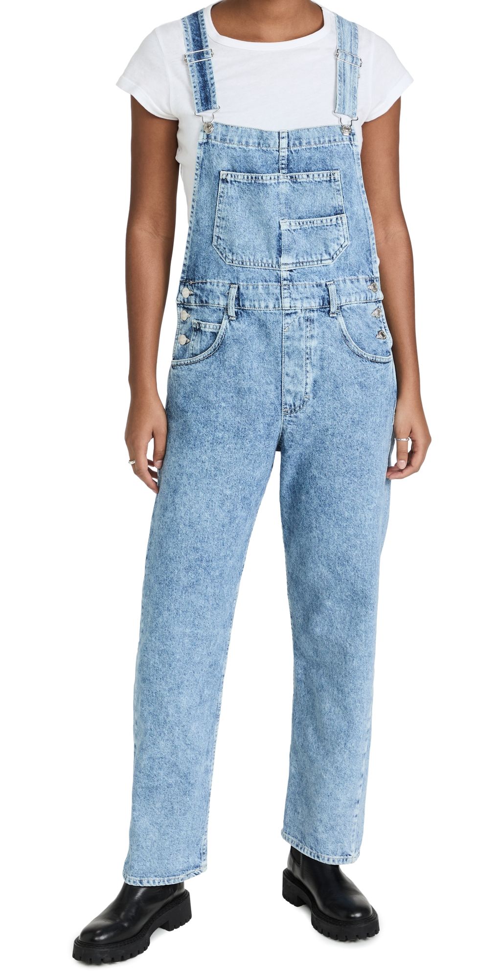 Free People Ziggy Denim Overalls Powder Blue XL
