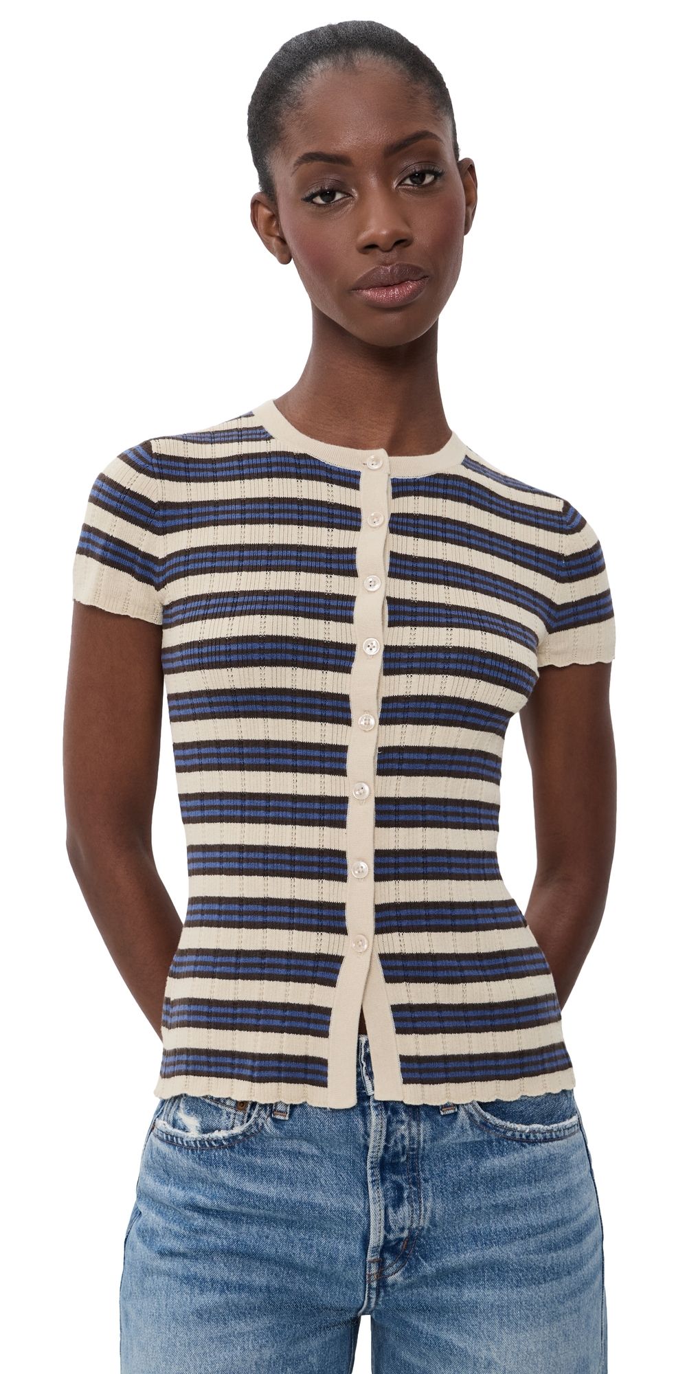 Madewell Anya Variegated Rib Cardigan Pale Chamois Multi Stripe XXS