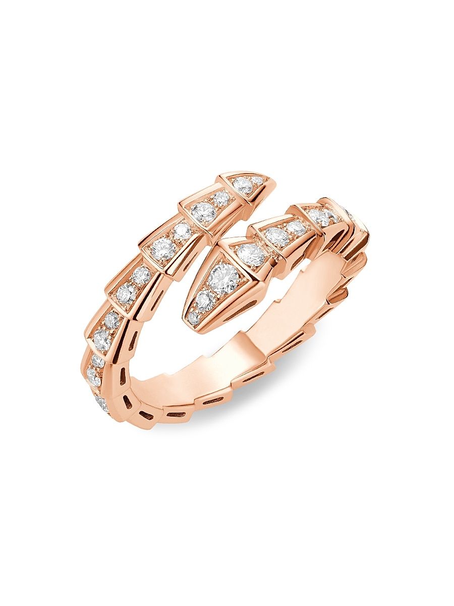 Women's Serpenti Viper 18K Rose Gold & Pavè Diamond Ring - Rose Gold - Size 3.75