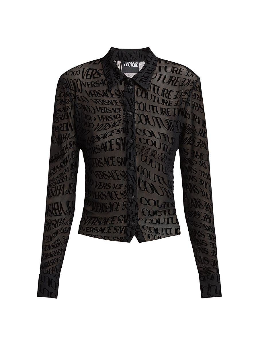 Women's Mesh Logo Button-Front Shirt - Black - Size 2