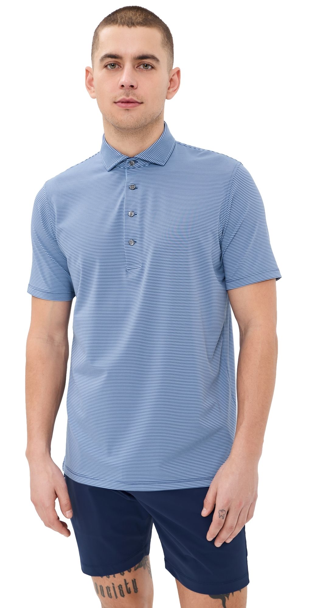Greyson Saranac Striped Polo Falcon/Wolf Blue L