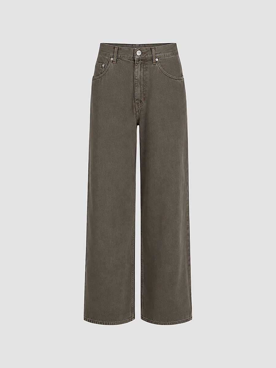 Women's Song Sung Blue Cotton-Linen Wide-Leg Jeans - Dark Stone - Size 29