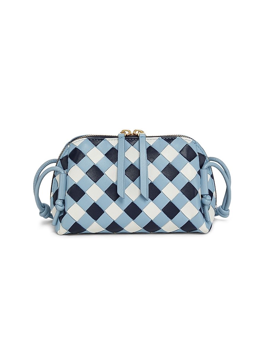 Women's Checkered Leather Concert Pouch - Abyss Ice