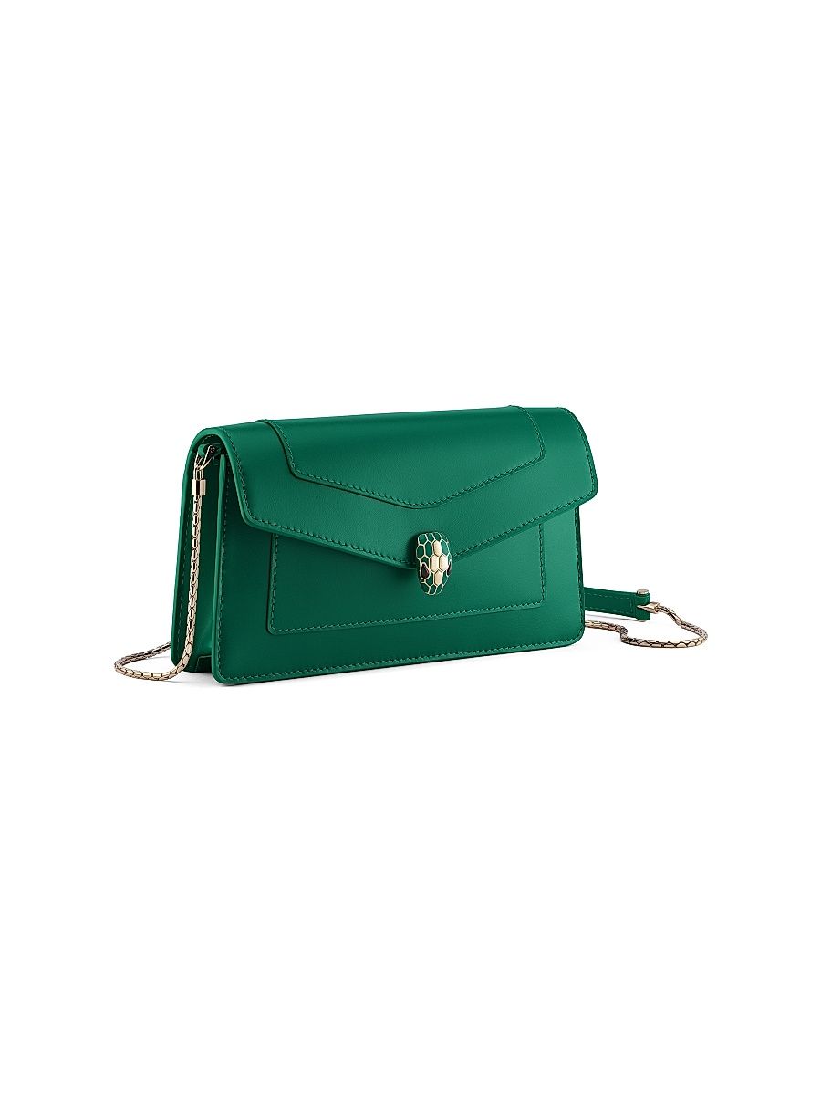 Women's Serpenti Leather Chain Wallet - Emerald Green