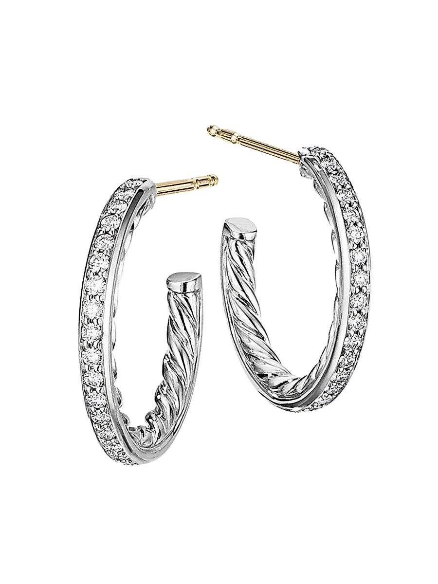 Women's Pavé Hoop Earrings in Sterling Silver - Silver
