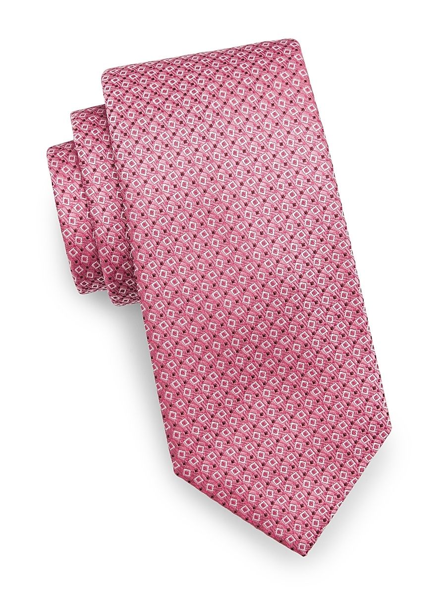 Men's Geometric Woven Silk Tie - Pink