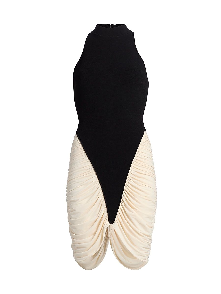 Women's Atticus Ruched Knit Minidress - Black Ivory - Size XL