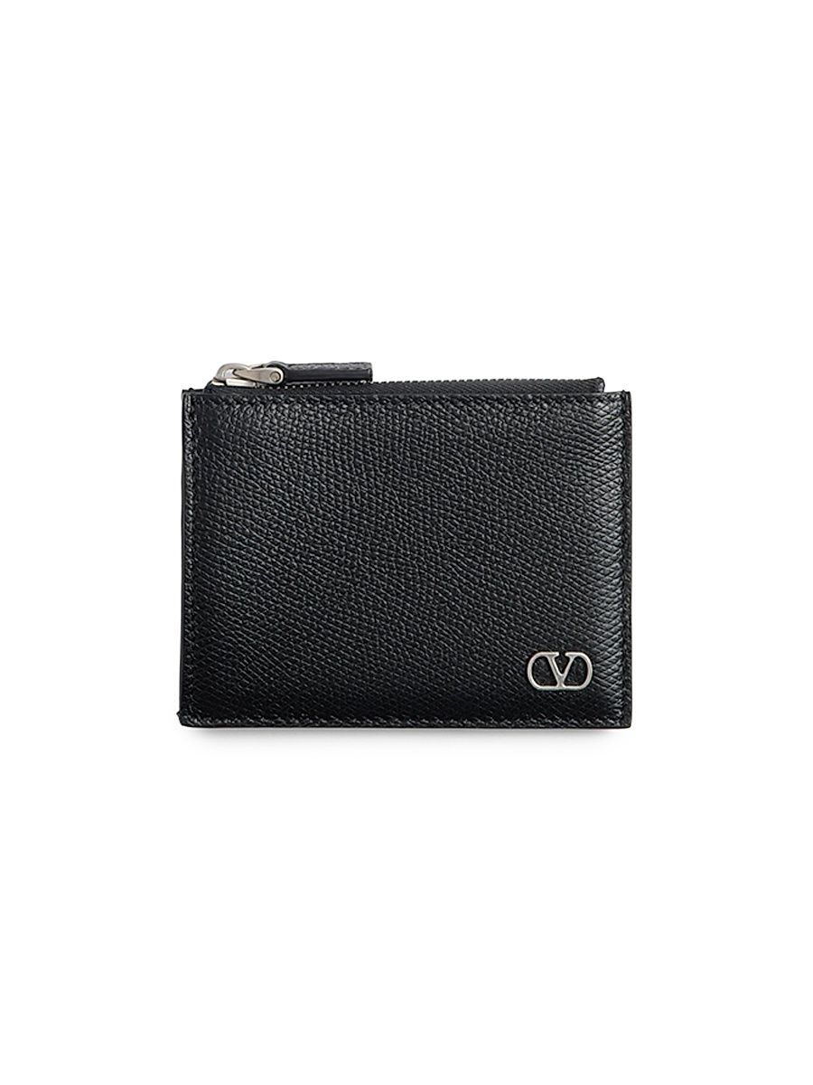 Men's VLogo Signature Grainy Calfskin Card Holder - Black