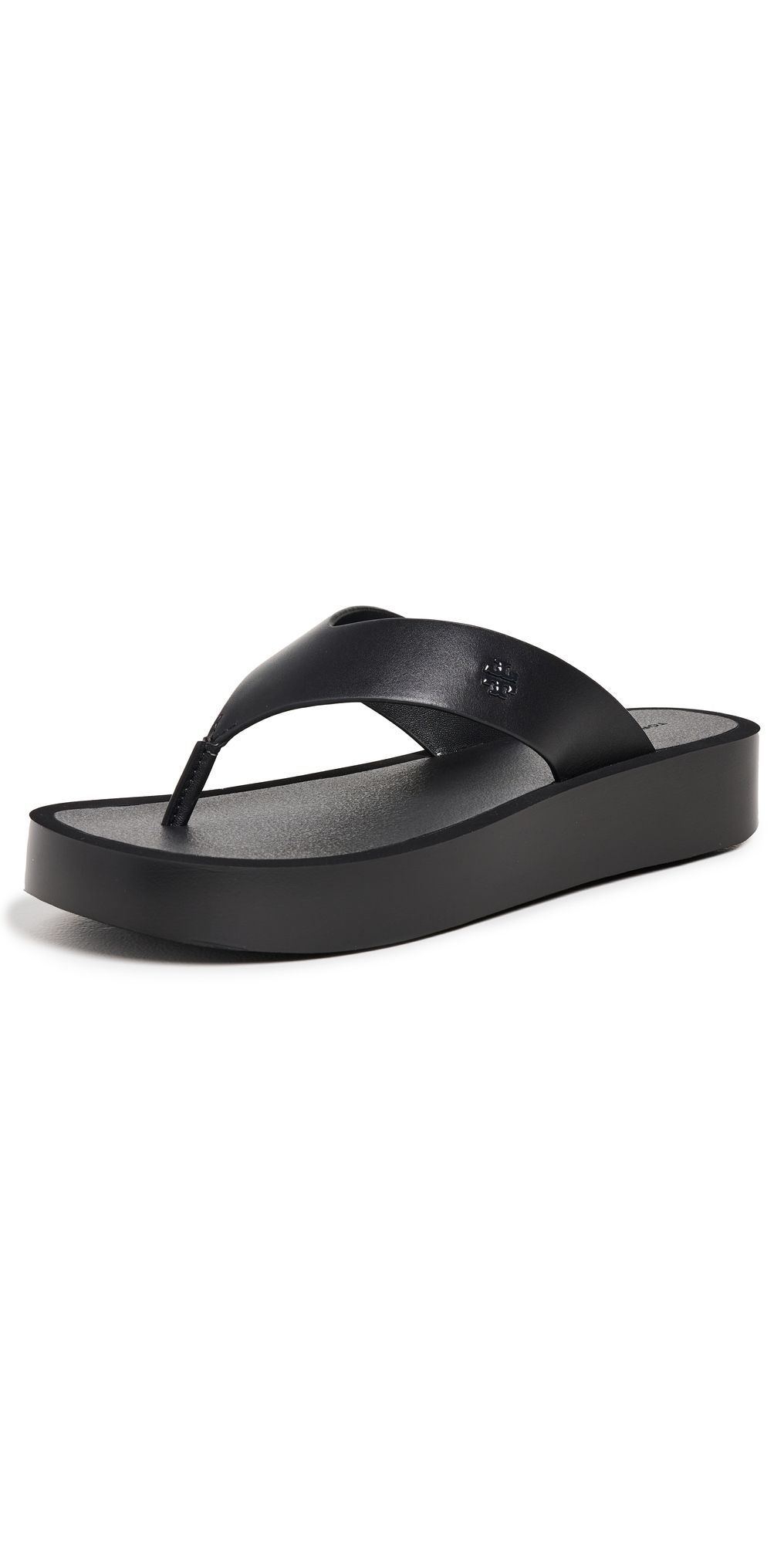 Tory Burch Leather Platform Flip Flops Black / Black 12