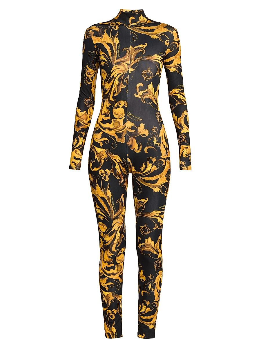 Women's Barocco Stretch Long-Sleeve Jumpsuit - Black Gold - Size 4