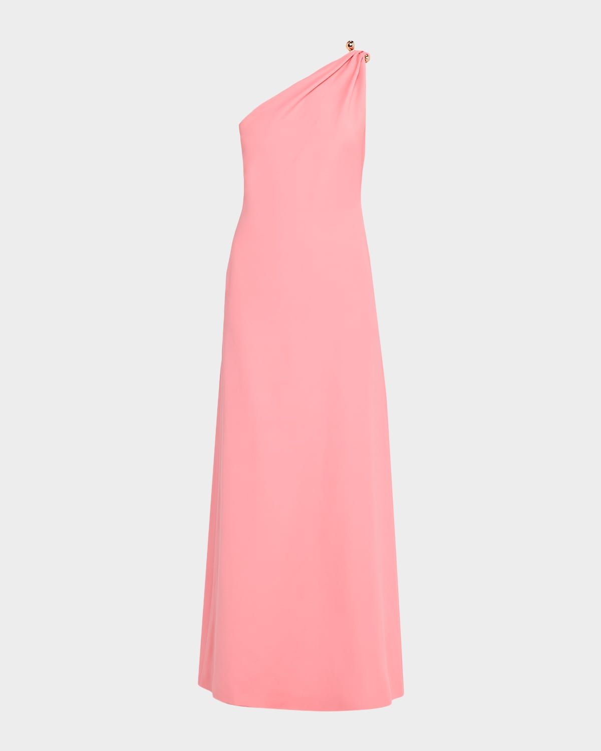 Plumeria One-Shoulder Draped Wool Gown