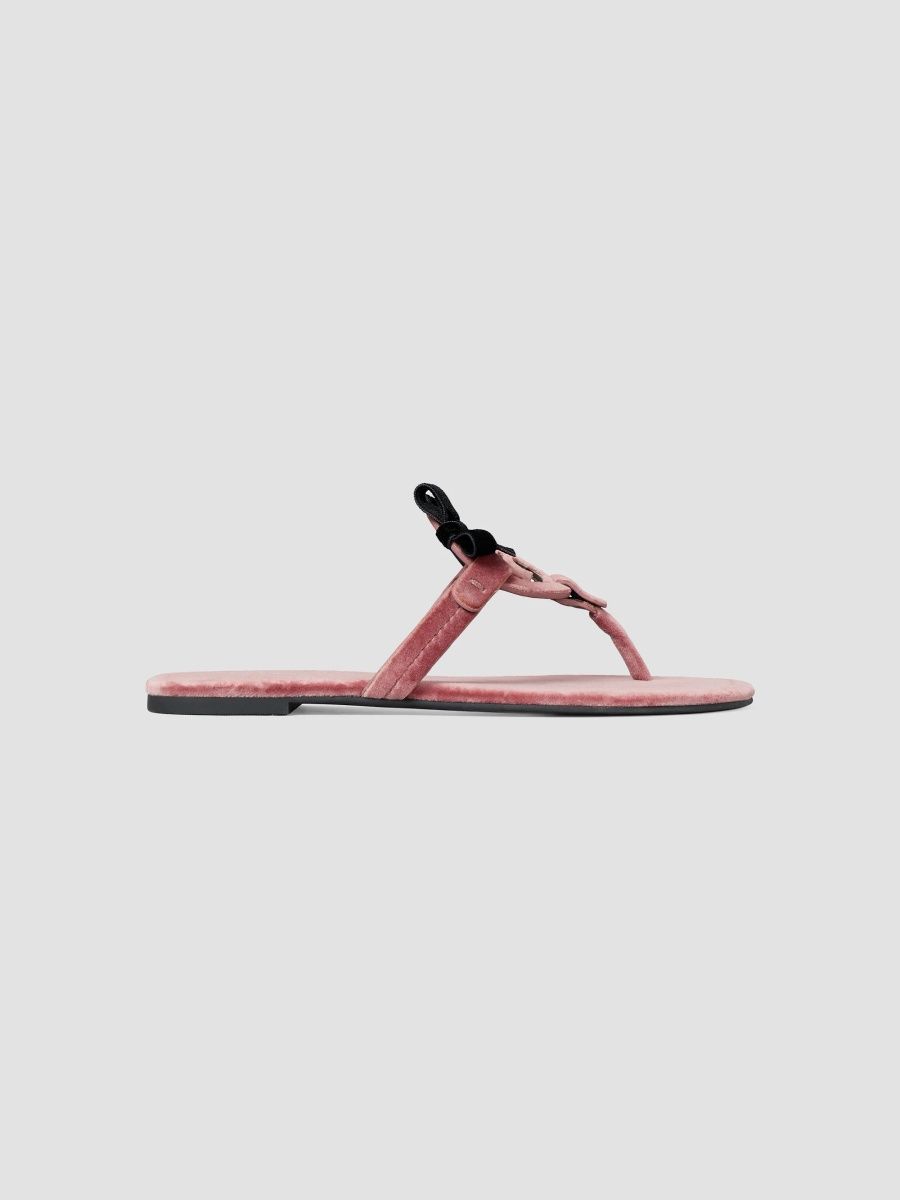 Tory Burch Women's Miller Bow Velvet Sandals - Dusty Pink - Size 9.5
