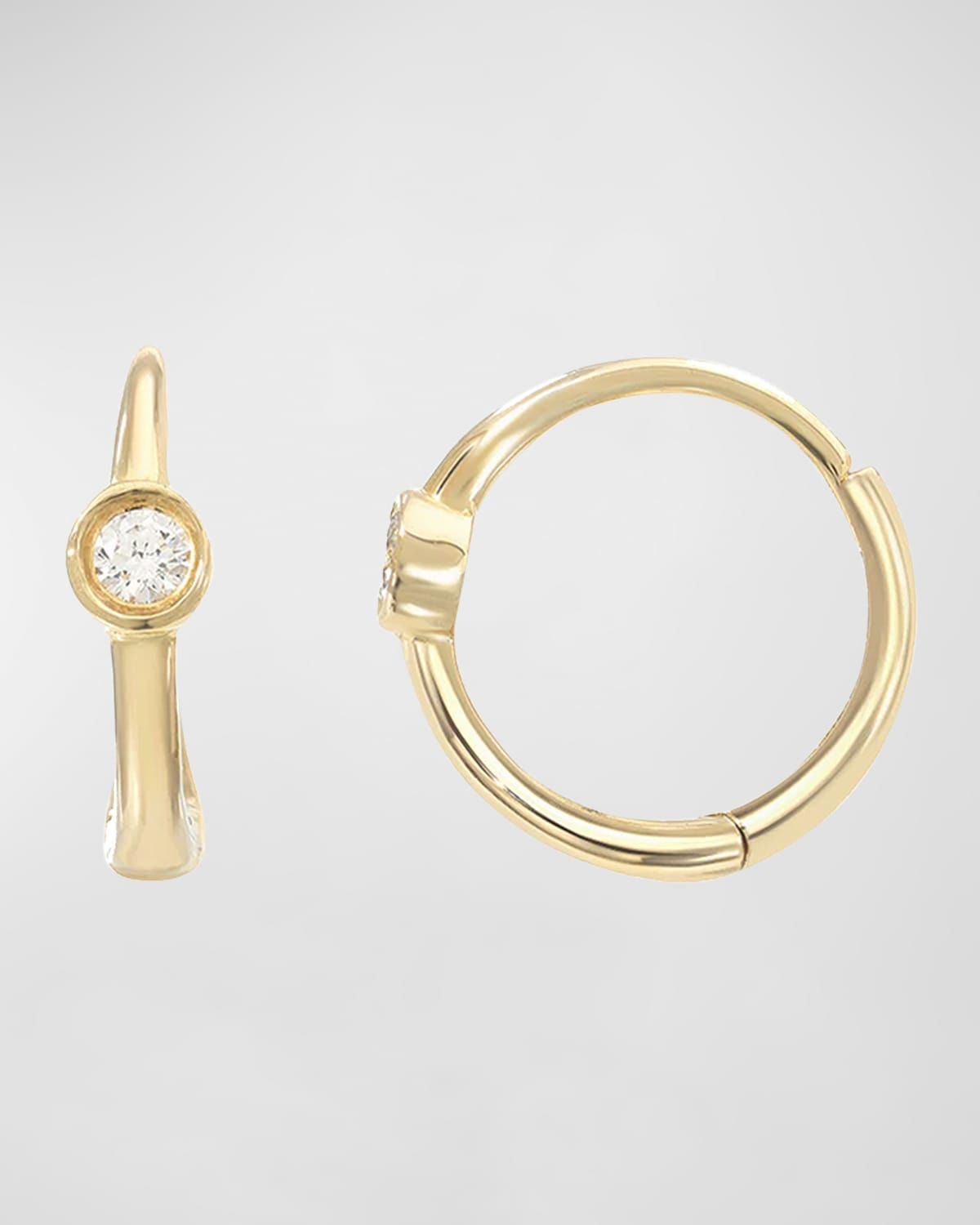14K Gold Diamond Bezel Hoop Earrings