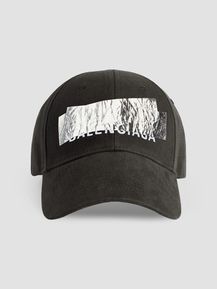 Balenciaga Men's Silver Tape Balenciaga Back Cap - Black - Size Small