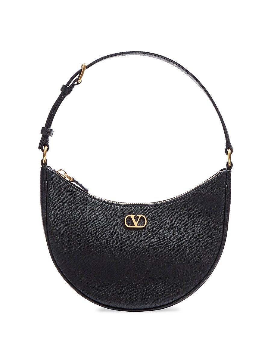 Women's VLogo Signature Mini Hobo Bag in Grainy Calfskin - Black