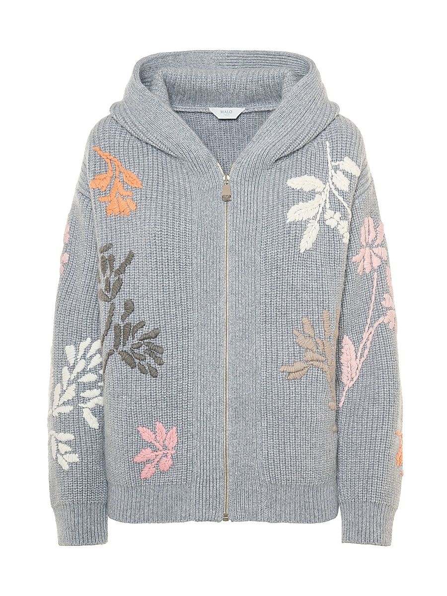 Women's Camelia Cashmere Bomber Hoodie - Cemento - Size Medium